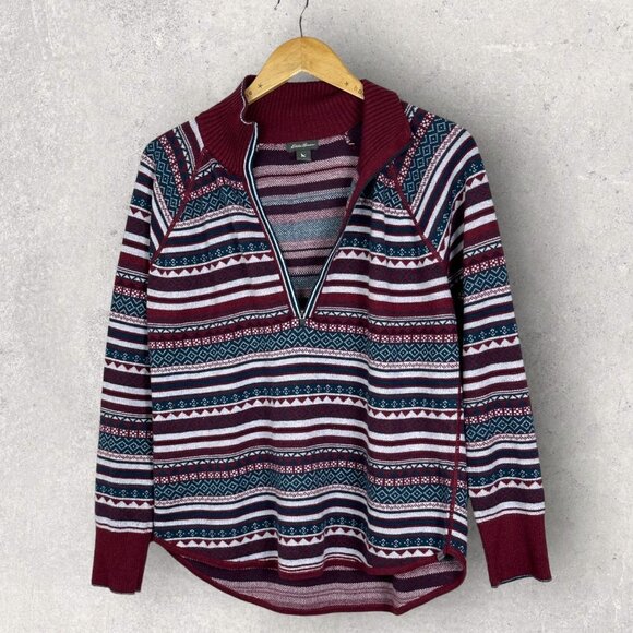 Eddie Bauer Engage Fair Isle Burgundy Purple Quarter‎ Zip Pullover Sweater Large - Picture 6 of 15